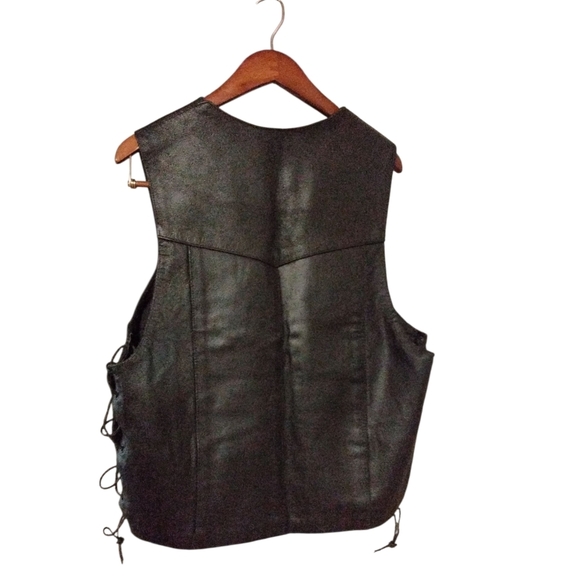 Men's Vintage Black Leather Vest Snap Drawstring Motorcycle Vest Size 64 XXL - Picture 5 of 8